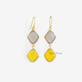 Chalcedony 13x15mm Fancy Shape Gemstone Earrings, Micron Gold Plated 925 Sterling Silver Dangle Earrings, Bezel Drop Earrings, Hook Earrings